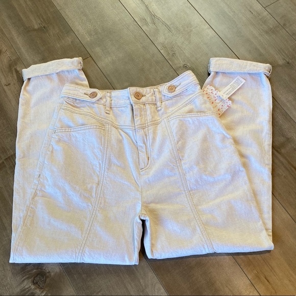 Free People We The Free City of Lights High Rise Linen Blend Jeans - Picture 5 of 11